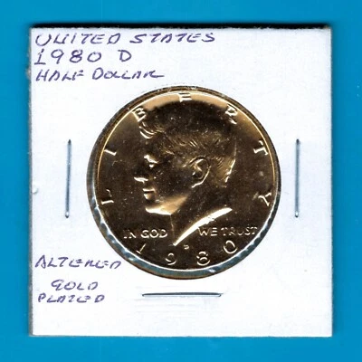 USA BEAUTIFUL HISTORICAL GOLD PLATED KENNEDY HALF DOLLAR, 1980 D, KM# 202b - Image 1 of 2
