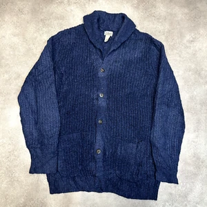 L.L Bean Knitted Cardigan Mens Large Lambs Wool Ribbed Button Up Sweater Navy - Picture 1 of 10