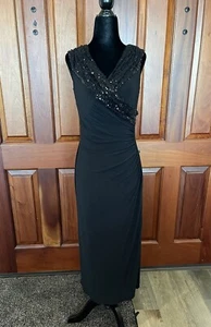 Ralph Lauren Women's Sequin Ruched Black Gown Long Dress Slit Stretch Sz 4 - Picture 1 of 10