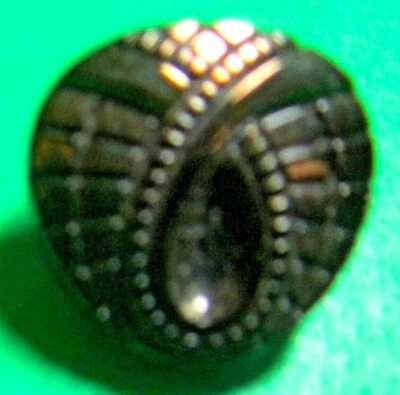 (1) VINTAGE 3/4" IRIDESCENT MODIFIED TRIANGLE LOOP DECOR GLASS SHANK BUTTON-7/12 - Image 1 of 2