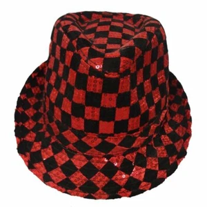 Dress Up America Red Checkerboard Fedora Hat For Adult - Picture 1 of 4