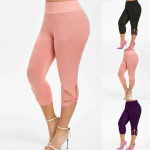 Plus Size Womens Stretch Skinny 3/4 Pants Ladies Summer Sport Underwear Trousers - Picture 1 of 17