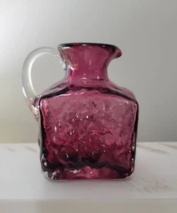 Vintage Cranberry Crinkled Glas Krug 3-1/2" x 4" - Bild 1 von 7