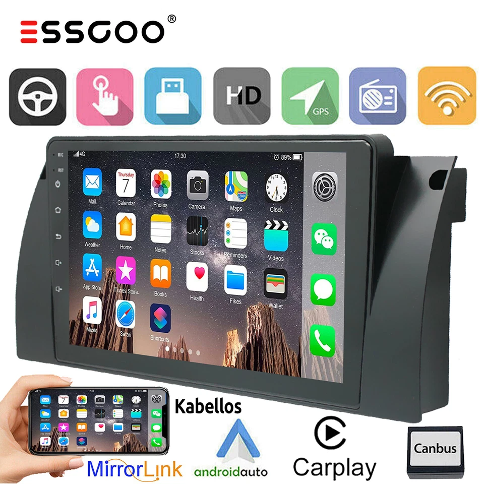 Autoradio Android 12 Apple Carplay GPS Navi WiFi Für BMW E39 5er 7er E38 X5 E53 - Bild 1 von 4