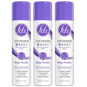FDS Intimate + Body Dry Feminine Deodorant Spray Baby Powder refreshing one 3Pak - Picture 1 of 6
