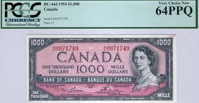 Canada, $1000, 1954, BC-44d, QEII, PCGS Very Choice New 64 PPQ - Image 1 of 2