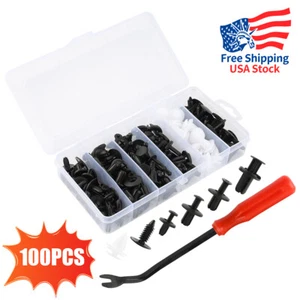100pcs Universal Fastener Box Set Bumper Fender Liner Push Retainer Clips w/Tool - Picture 1 of 10
