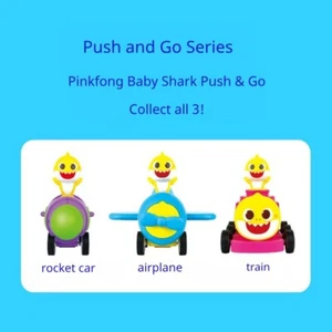 Pinkfong Baby Shark Push & Go Airplane, Train, and Rocket Car One Set of 3 - Picture 1 of 9
