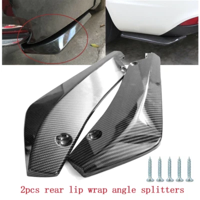 2pcs Universal Carbon Fiber Rear Bumper Lip Diffuser Splitter Canard Protector B - Image 1 of 4