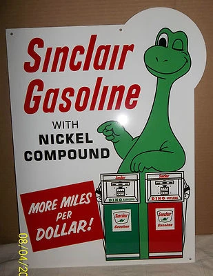 Sinclair W/Nickel Gas Sign, Nice Dino Figure, Great Color and Graphics - Image 1 of 4