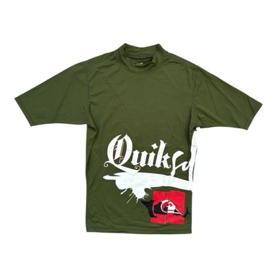 Quiksilver Rash Guard Men's Size Medium Khaki Green Surf Swim Y2K Big Logo - Image 1 of 4