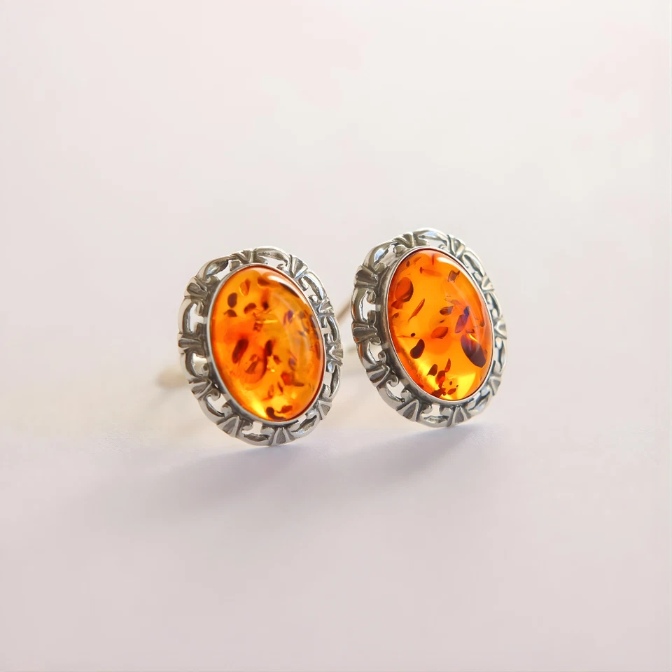 Pendientes de clip de ámbar báltico en plata de ley Foto 1 de 4