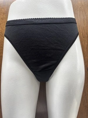 Vintage Victoria's Secret 100% Cotton Bikini Panty Black Medium 2001 NWT - Image 1 of 4