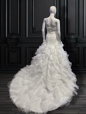 Wedding Strapless Ruffle Long Train Ivory Dress Size 8 - Image 1 of 4