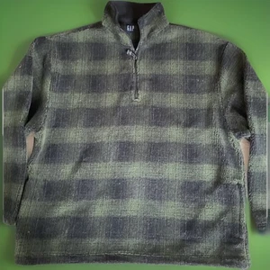 GAP grün & schwarz karierte schwere 1/4 Reißverschluss Fleecejacke Herren XL - Bild 1 von 3