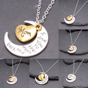 Women I Love You To The Moon & Back Family Heart Necklace Pendant For Women Men - Picture 1 of 15