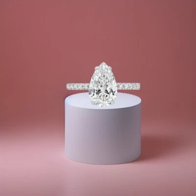 IGI GIA 1.40 Carat Lab Grown Womens Diamond Ring Solid 14K White Gold Pear Cut - Image 1 of 4