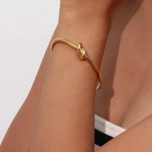 Knotted Bangle, Dainty Knot Bracelet,Gold Cuff Bracelet, Knotted Bangle Bracelet - Picture 1 of 5