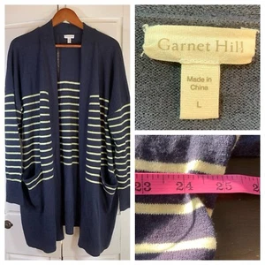 Cardigan maglione donna Garnet Hill Scandi a righe lungo lana cotone biologico grande - Foto 1 di 12