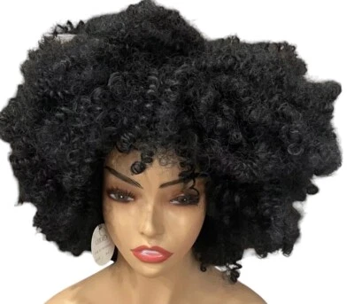*Nueva peluca discoteca sintética afro rizada negra Cherey Dandara negra ajustable nueva con etiquetas Foto 1 de 4