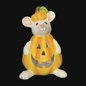 Blue Sky Goldminc Halloween Pumpkin White Mouse Tea Light Candle Holder New - Picture 1 of 7