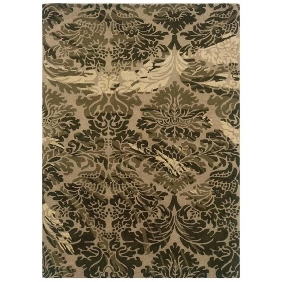 Alfombra de lana acolchada a mano Hawthorne Collection 5' x 7' en oliva y topo Foto 1 de 1