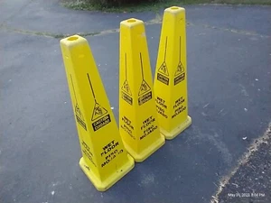 3 Rubbermaid Yellow Plastic Multi-Lingual Wet Floor Safety Cone - 36"H - Picture 1 of 3