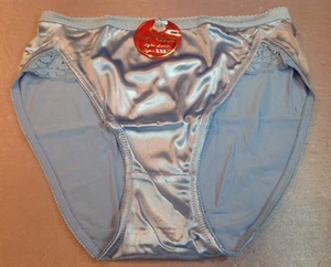 Women Panties Briefs Bikinis SELINA Size XXL Blue Satin Silky W/Net & Decoration - Picture 1 of 5
