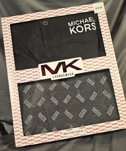 Michael Kors 2Pc Sleep Set M Long Sleeve Henley Top Black Cotton Blend PJs - Picture 1 of 5