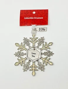 Metal Snowflake Christmas Ornament Kohls Collectible Holiday 2016 " Love You " - Picture 1 of 2