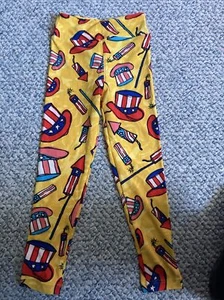 NWOT - Lularoe Patriotic, July 4th, Uncle Sam Hat USA Leggings Girls Size S/M - Picture 1 of 3