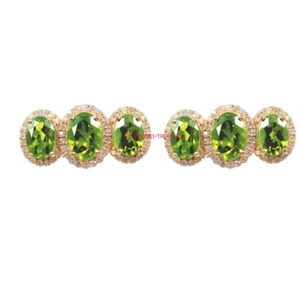 Natural Peridot & CZ Gemstone 925 Sterling Silver Gold Plated Men Cufflinks #3 - Picture 1 of 3
