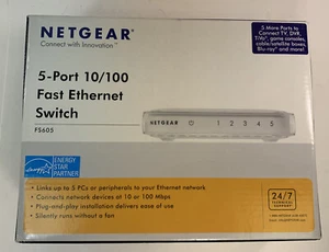 Netgear Fast Ethernet Switch FS605 5 Port 10/100 Mbps Gigabit Internet Open Box - Picture 1 of 6