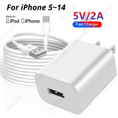 USB Wall Charger Block Fast Charging Cable For iPhone 6 7 8 SE XR XS 11 12 13 14 - Image 1 of 4