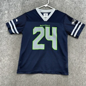 Seattle Seahawks Jersey Boys L Blue #24 Marshawn Lynch On Field Football Nike - Picture 1 of 9