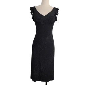 Vtg 90s Y2K La Belle Black Glittery Babydoll Dress Sz S Textured Velvet Ruffle - Picture 1 of 4