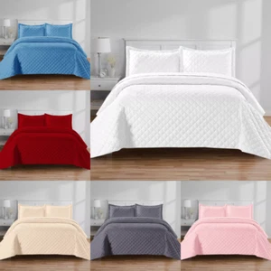 3 Piece Quilted Embossed Bedspread Bed Throw Single Double King Size Bedding Set - Picture 1 of 34