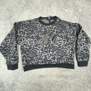 ADIDAS Sportswear Sweatshirt Womens Small Gray Leopard Print Crew Neck Sweater - Picture 1 of 14