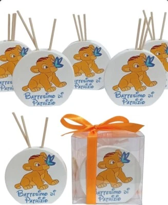FATTO A MANO Bomboniera battesimo Compleanno profumatore Simba re leone segnaposto diffusore