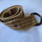 Mens 100% Cotton Belt Tan Army Green Stripes Double Ring Buckle Metal Grommets