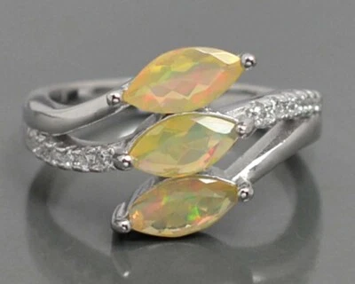 Natural Ethiopian Fire Opal Ring 925 Sterling Silver Wedding Ring Gift For Her - Image 1 of 4