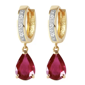 14K. SOLID GOLD HOOP EARRING WITH DIAMONDS & RUBIES (Yellow Gold) - Picture 1 of 5