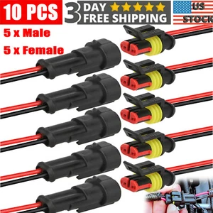 10X 2Pin Car Waterproof Electrical Wire Cable Connector Male Female Way Plug Kit - Picture 1 of 11