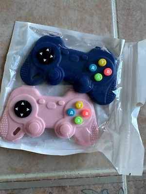 2 pack Blue / Pink Baby teething toy BPA-free Control Game Silicone Teether - Image 1 of 2