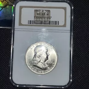 1960 D 50c Franklin Silver Half Dollar NGC MS63 W Denver. Hard to find With W. - Picture 1 of 6