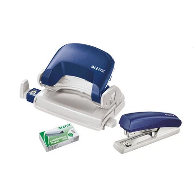 LEITZ Heftgerät und Locher Set Blau Platzsparend 5507 Stapler and Punch