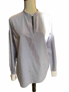 Brunello Cucinelli Womans Blouse XL Monili Blue white Stripe; French Cuff - Picture 1 of 7