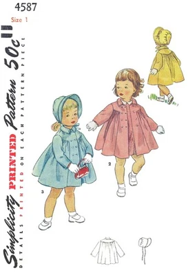 Simplicity 4587 Pattern Coat & Hat Bonnet size 1 Double Breasted - Image 1 of 4
