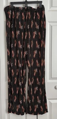 JM COLLECTION WOMENS PANTS SIZE 2X PULLOVER BLACK PAISLEY PALAZZO PLISSE - Image 1 of 4