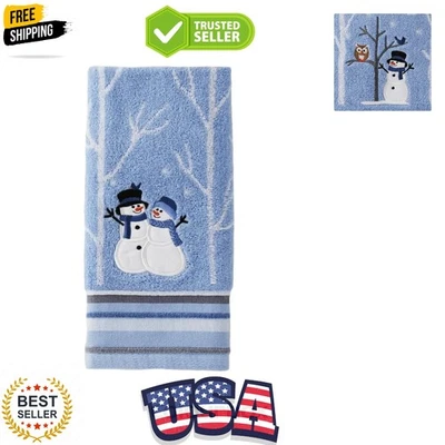 Charming Blue Snowman Bath Towel - 100% Cotton, Perfect for Holiday Decor - Image 1 of 3